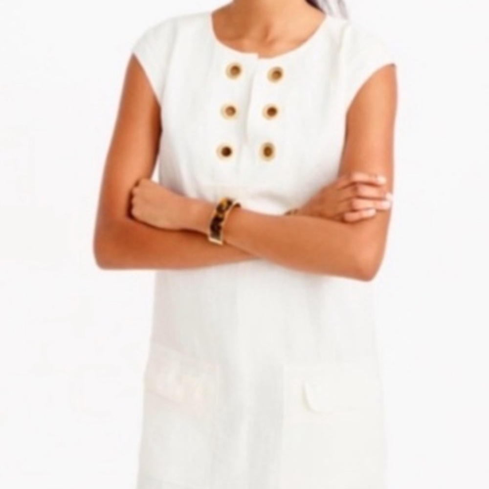 J. Crew Gold Tone Grommet Linen Shift Lined Dress Cream/lvory